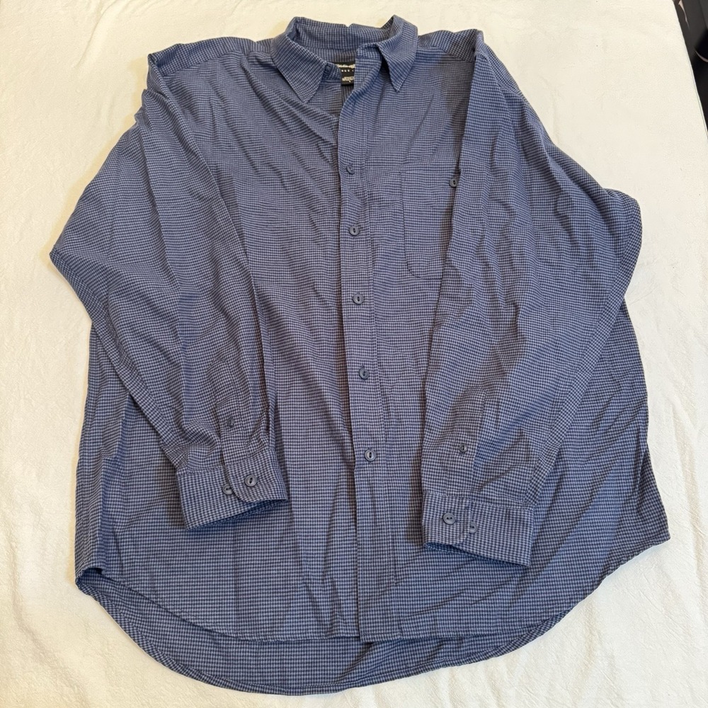 Vintage Eddie Bauer Men Large Blue Gingham Micro Check Shirt Locker Loop